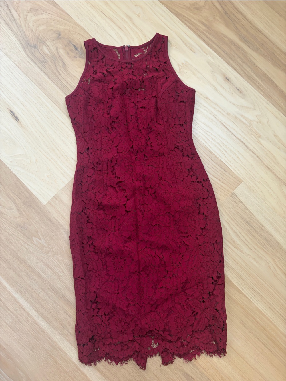 White House Black Market Burgundy Lace Sheath Dress